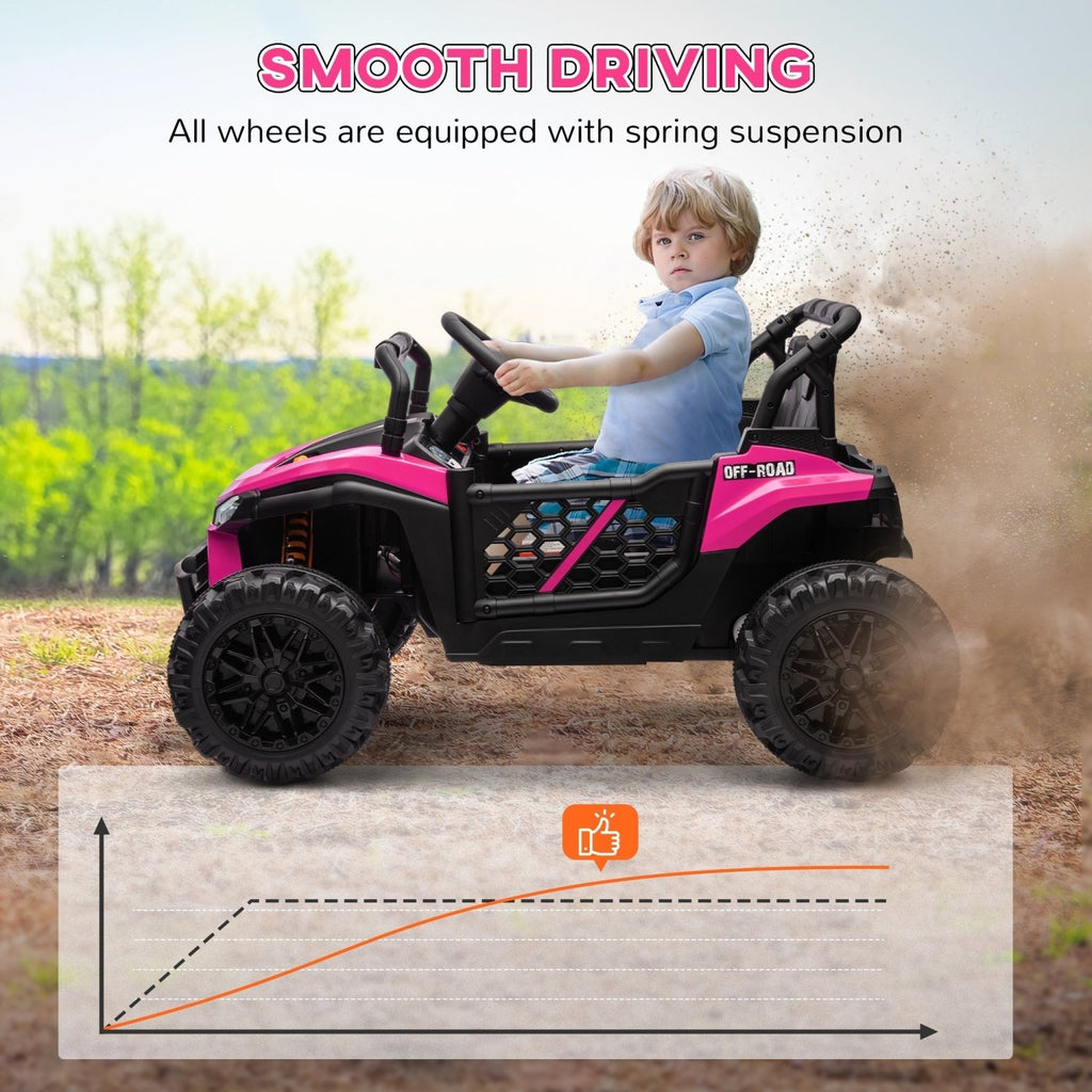 AIYAPLAY 12V Battery Powered Ride on Truck w/ Remote, Four Suspension Wheels, Horn, Lights, Music, USB, for Ages 3-5 Years, Pink - SGP Garden Ltd