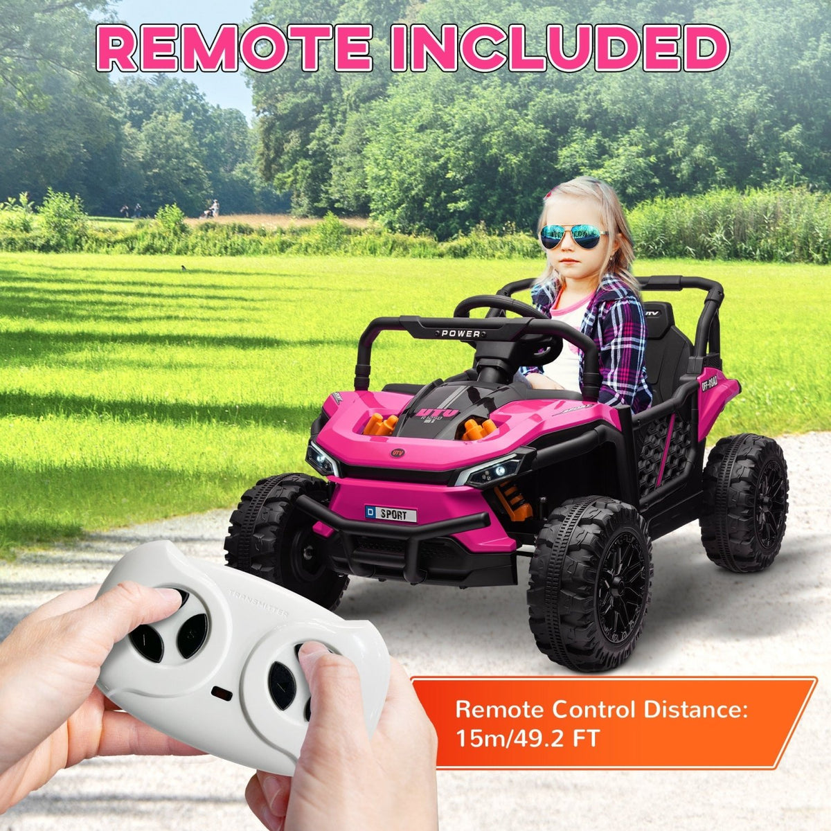 AIYAPLAY 12V Battery Powered Ride on Truck w/ Remote, Four Suspension Wheels, Horn, Lights, Music, USB, for Ages 3-5 Years, Pink - SGP Garden Ltd