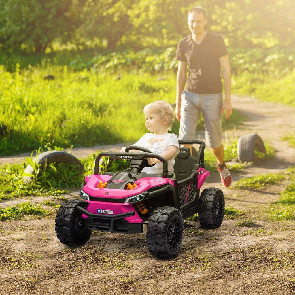 AIYAPLAY 12V Battery Powered Ride on Truck w/ Remote, Four Suspension Wheels, Horn, Lights, Music, USB, for Ages 3-5 Years, Pink - SGP Garden Ltd