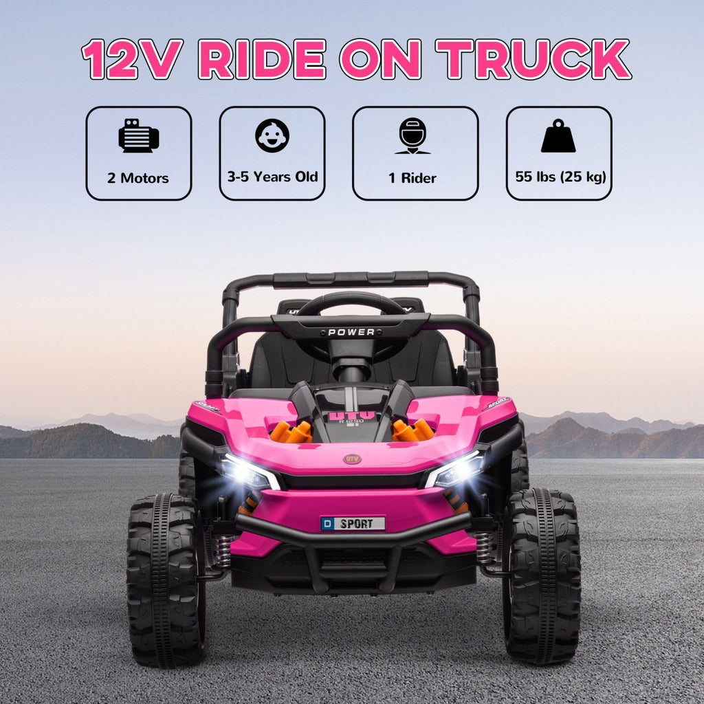 AIYAPLAY 12V Battery Powered Ride on Truck w/ Remote, Four Suspension Wheels, Horn, Lights, Music, USB, for Ages 3-5 Years, Pink - SGP Garden Ltd