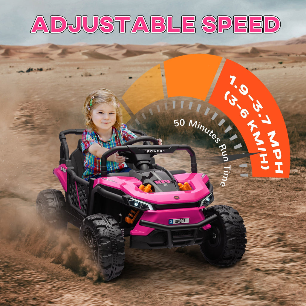 AIYAPLAY 12V Battery Powered Ride on Truck w/ Remote, Four Suspension Wheels, Horn, Lights, Music, USB, for Ages 3-5 Years, Pink - SGP Garden Ltd