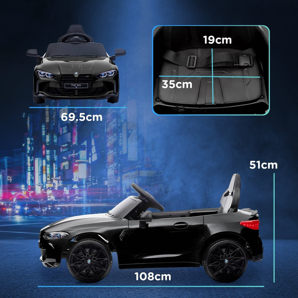 AIYAPLAY 12V BMW Licensed Kids Car, with Easy Transport, Remote Control, Suspension, Music, Horn, LED Lights, Black - SGP Garden Ltd