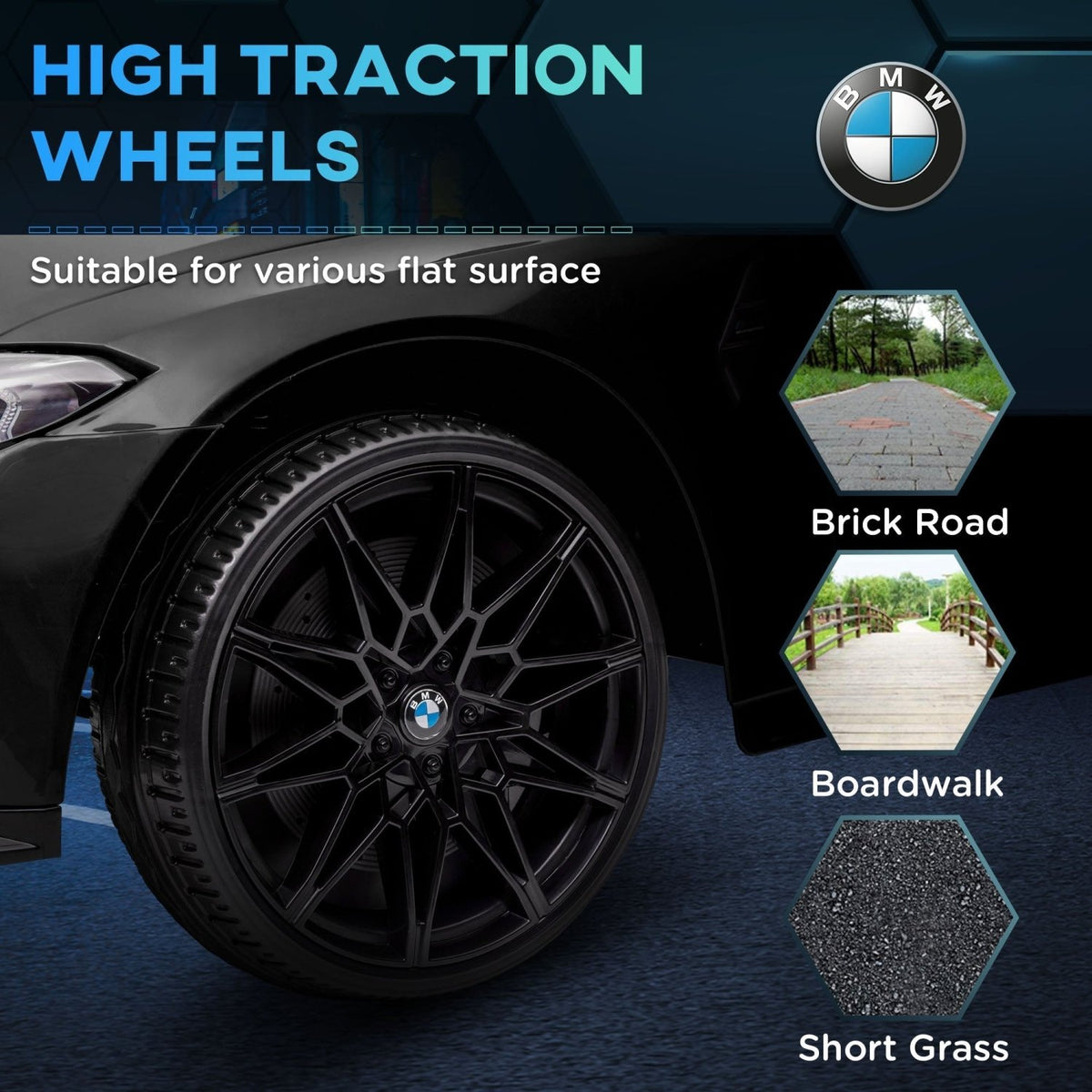 AIYAPLAY 12V BMW Licensed Kids Car, with Easy Transport, Remote Control, Suspension, Music, Horn, LED Lights, Black - SGP Garden Ltd