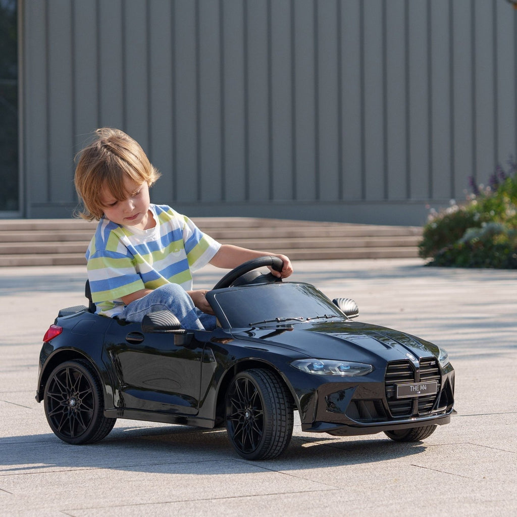AIYAPLAY 12V BMW Licensed Kids Car, with Easy Transport, Remote Control, Suspension, Music, Horn, LED Lights, Black - SGP Garden Ltd