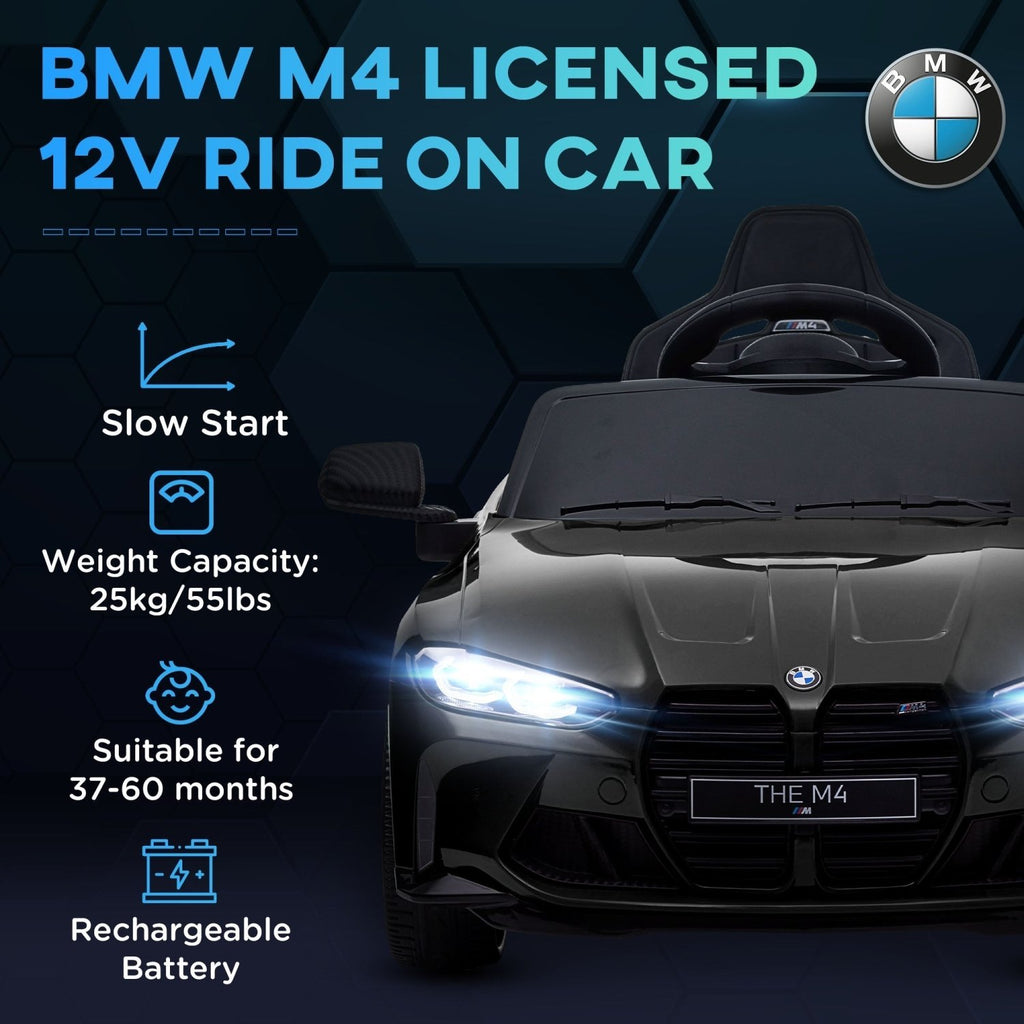 AIYAPLAY 12V BMW Licensed Kids Car, with Easy Transport, Remote Control, Suspension, Music, Horn, LED Lights, Black - SGP Garden Ltd