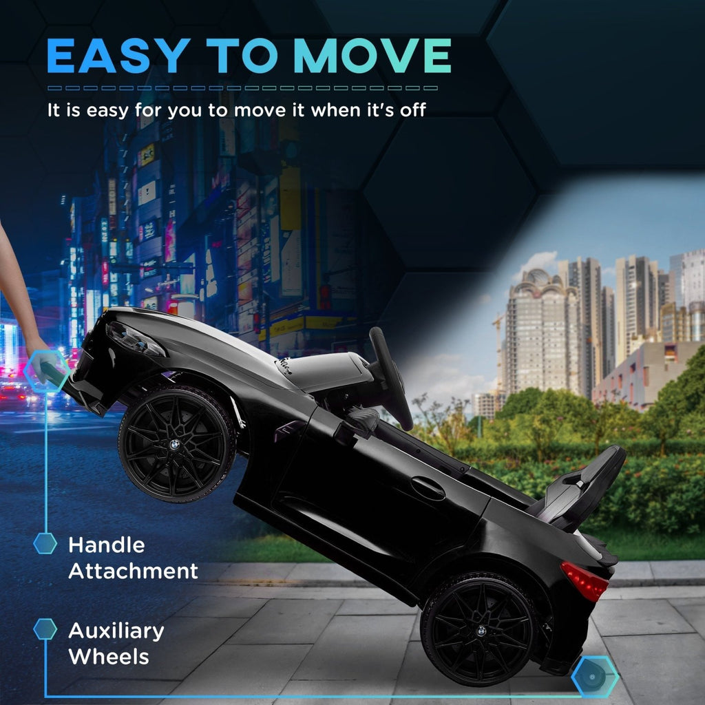 AIYAPLAY 12V BMW Licensed Kids Car, with Easy Transport, Remote Control, Suspension, Music, Horn, LED Lights, Black - SGP Garden Ltd