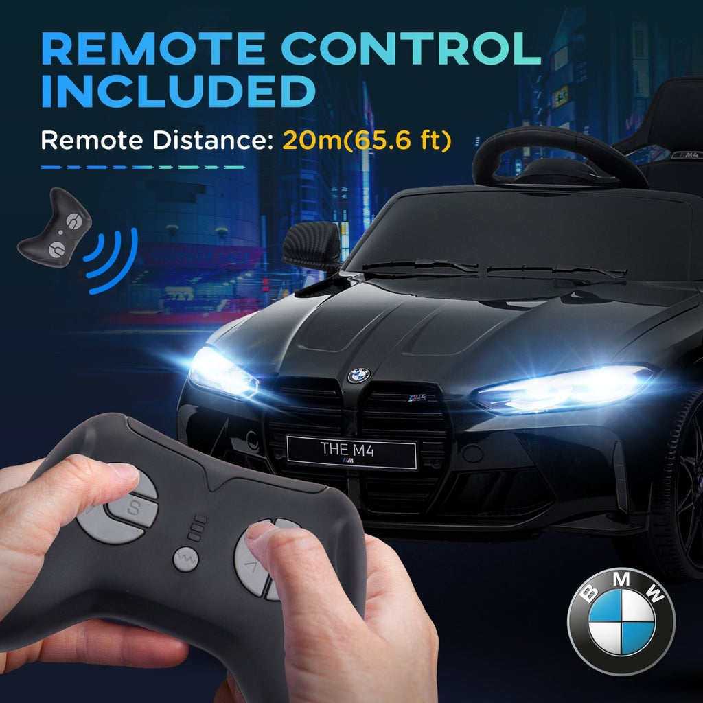 AIYAPLAY 12V BMW Licensed Kids Car, with Easy Transport, Remote Control, Suspension, Music, Horn, LED Lights, Black - SGP Garden Ltd