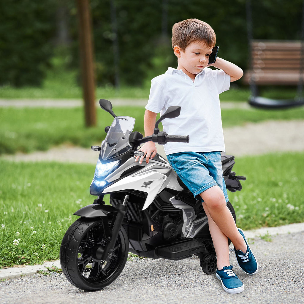 AIYAPLAY 12V Honda Licensed Kids Electric Motorbike w/ Music, Headlights, Early Education Function, for Ages 3-6 Years, White - SGP Garden Ltd