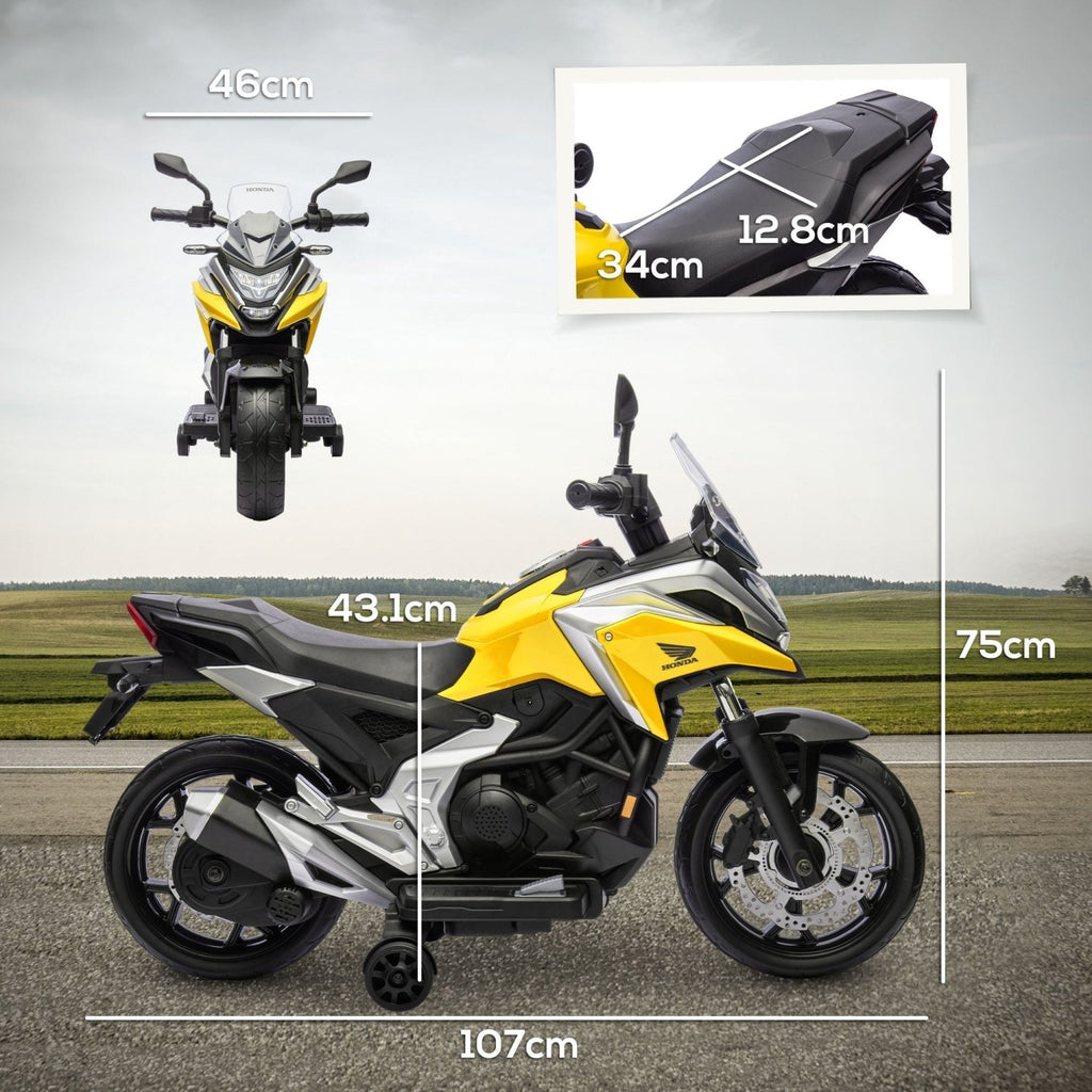 AIYAPLAY 12V Honda Licensed Kids Electric Motorbike w/ Music, Headlights, Early Education Function, for Ages 3-6 Years, Yellow - SGP Garden Ltd