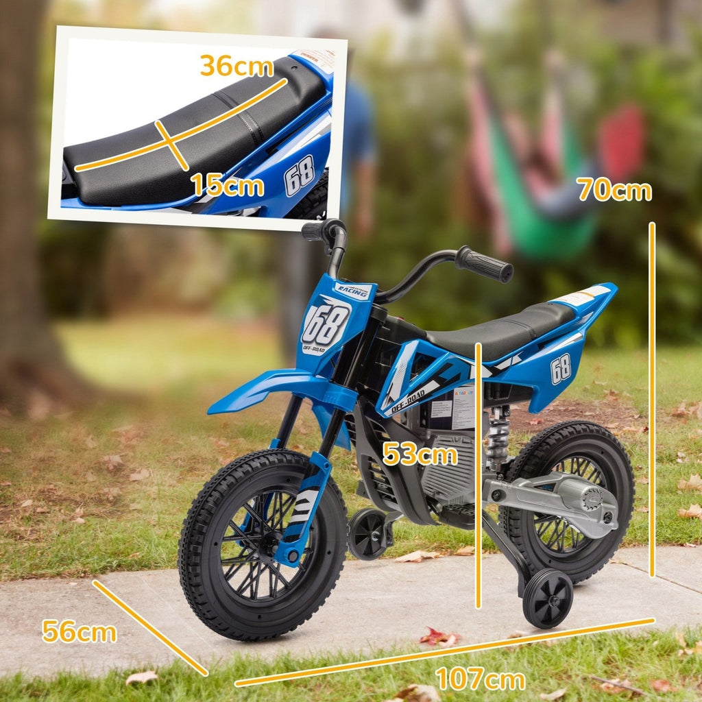 AIYAPLAY 12V Kids Electric Motorbike, Kids Electric Ride on motorcycle w/ Twist Grip Throttle, Training Wheels, Blue - SGP Garden Ltd
