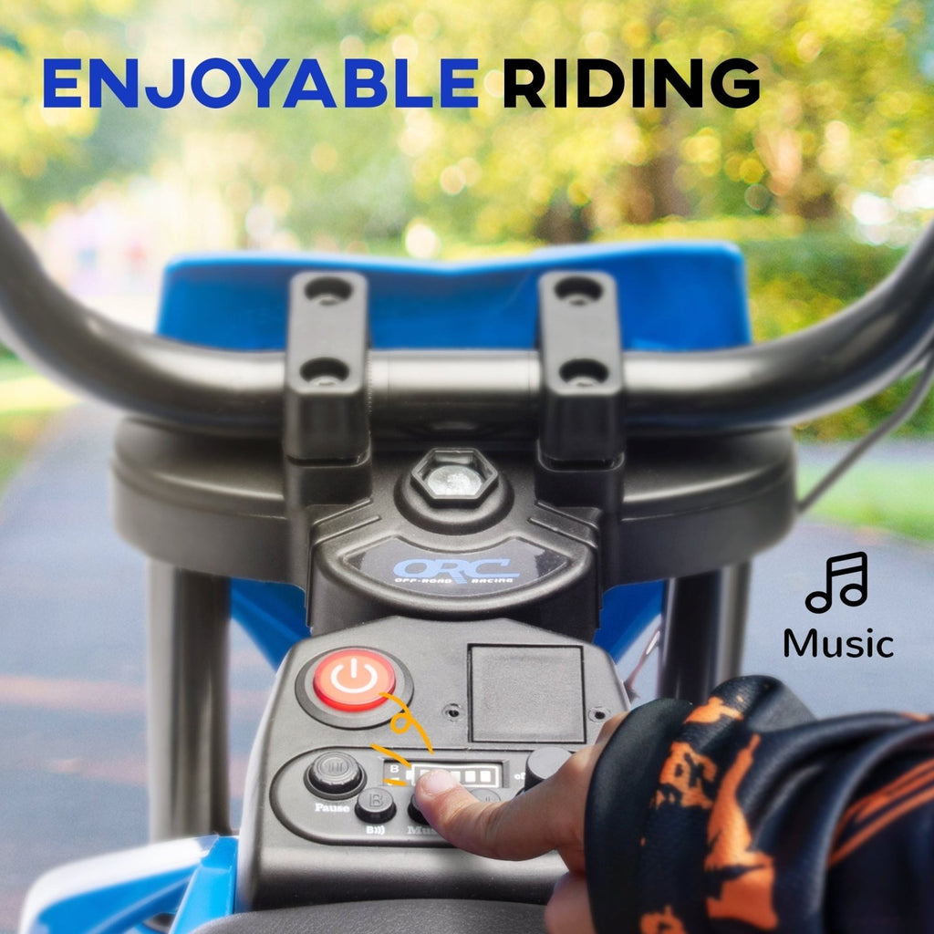 AIYAPLAY 12V Kids Electric Motorbike, Kids Electric Ride on motorcycle w/ Twist Grip Throttle, Training Wheels, Blue - SGP Garden Ltd