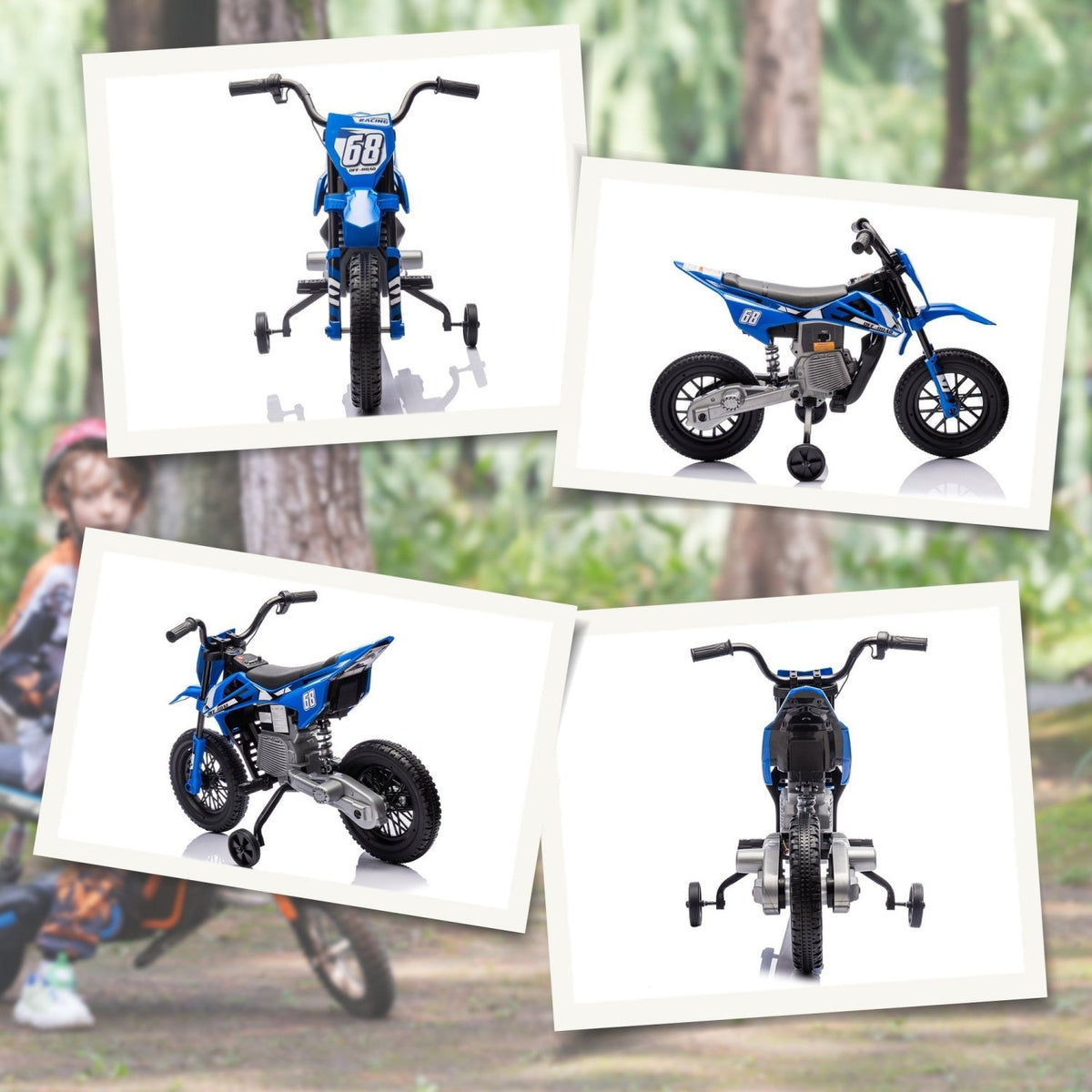 AIYAPLAY 12V Kids Electric Motorbike, Kids Electric Ride on motorcycle w/ Twist Grip Throttle, Training Wheels, Blue - SGP Garden Ltd
