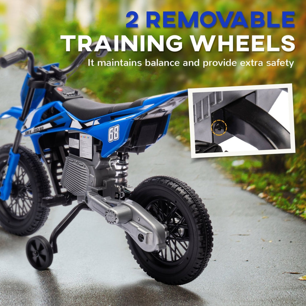 AIYAPLAY 12V Kids Electric Motorbike, Kids Electric Ride on motorcycle w/ Twist Grip Throttle, Training Wheels, Blue - SGP Garden Ltd