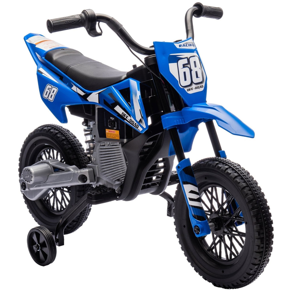 AIYAPLAY 12V Kids Electric Motorbike, Kids Electric Ride on motorcycle w/ Twist Grip Throttle, Training Wheels, Blue - SGP Garden Ltd