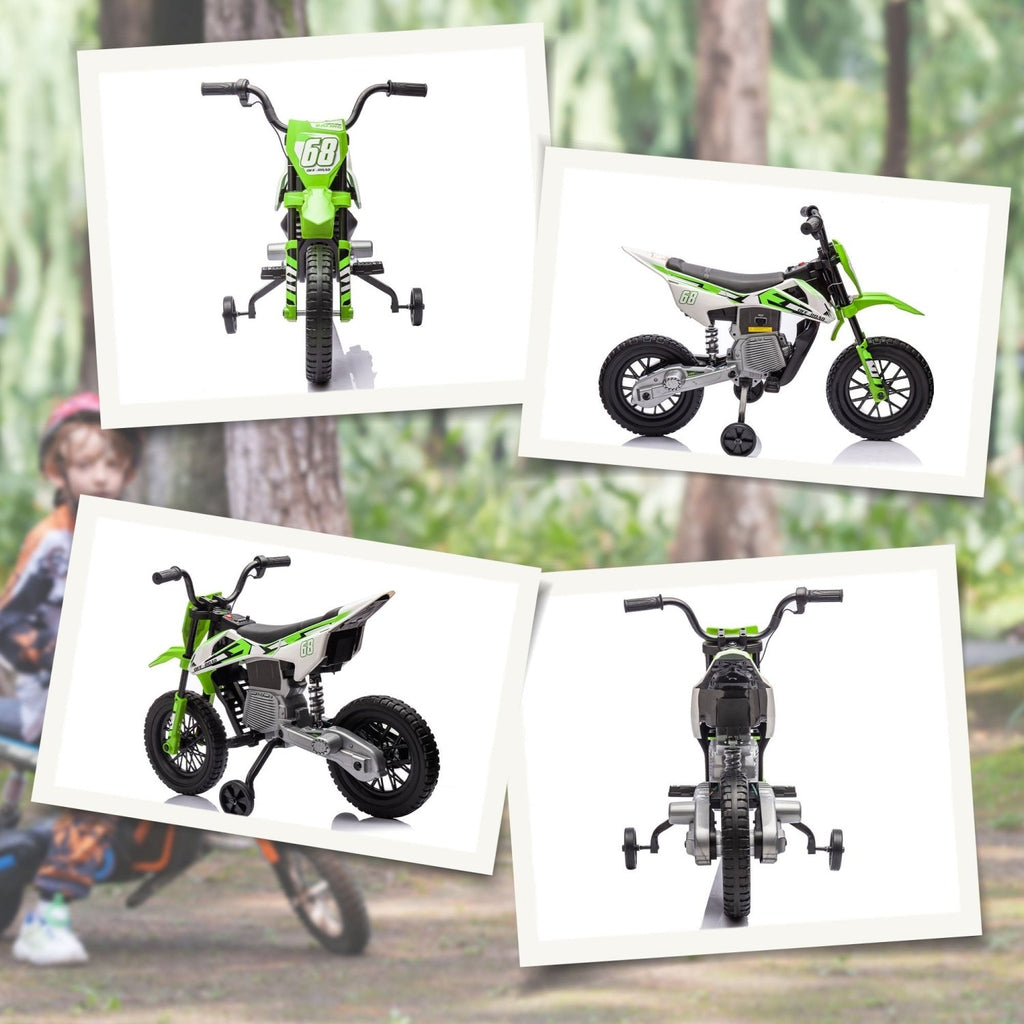 AIYAPLAY 12V Kids Electric Motorbike, Kids Electric Ride on motorcycle w/ Twist Grip Throttle, Training Wheels, Green - SGP Garden Ltd
