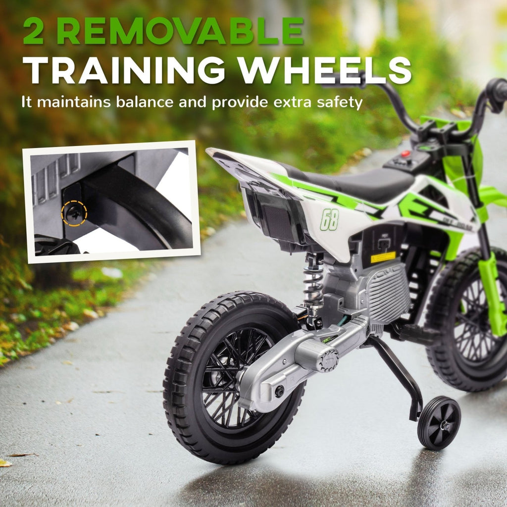 AIYAPLAY 12V Kids Electric Motorbike, Kids Electric Ride on motorcycle w/ Twist Grip Throttle, Training Wheels, Green - SGP Garden Ltd