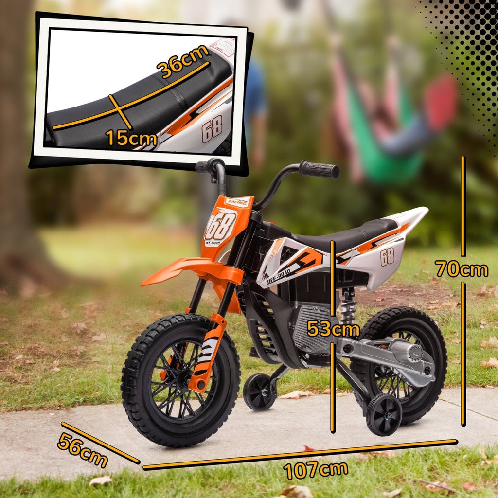 AIYAPLAY 12V Kids Electric Motorbike, Kids Electric Ride on motorcycle w/ Twist Grip Throttle, Training Wheels, Orange - SGP Garden Ltd