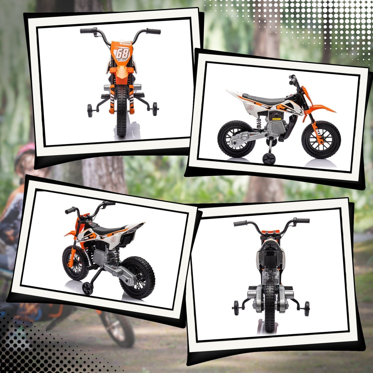 AIYAPLAY 12V Kids Electric Motorbike, Kids Electric Ride on motorcycle w/ Twist Grip Throttle, Training Wheels, Orange - SGP Garden Ltd