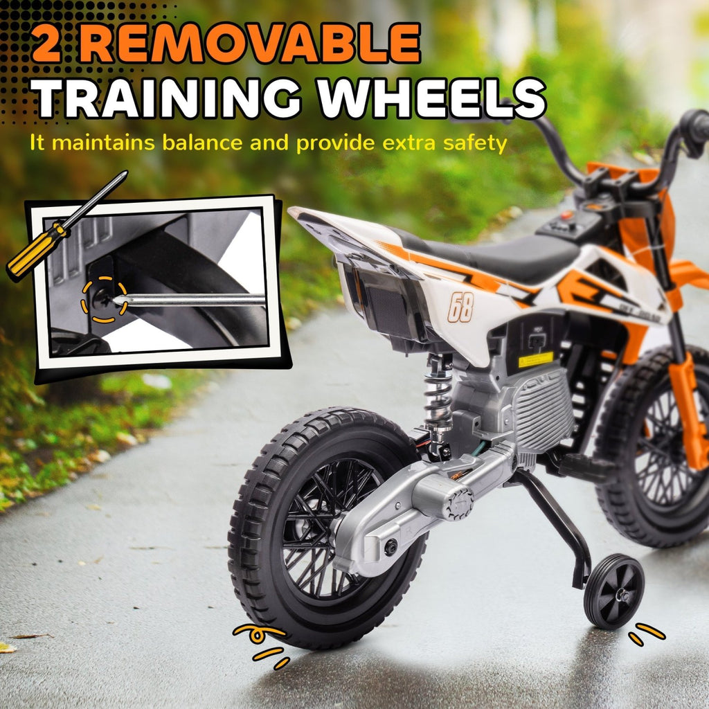 AIYAPLAY 12V Kids Electric Motorbike, Kids Electric Ride on motorcycle w/ Twist Grip Throttle, Training Wheels, Orange - SGP Garden Ltd