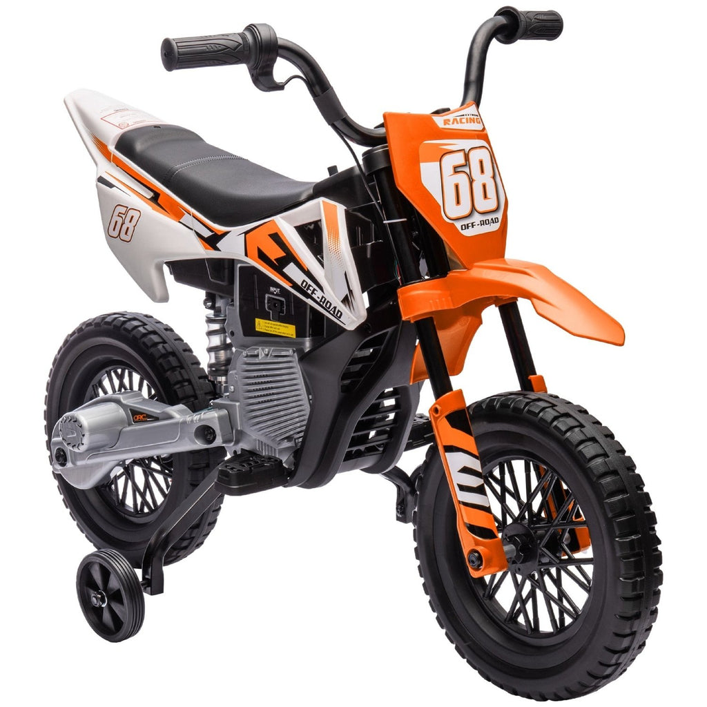 AIYAPLAY 12V Kids Electric Motorbike, Kids Electric Ride on motorcycle w/ Twist Grip Throttle, Training Wheels, Orange - SGP Garden Ltd