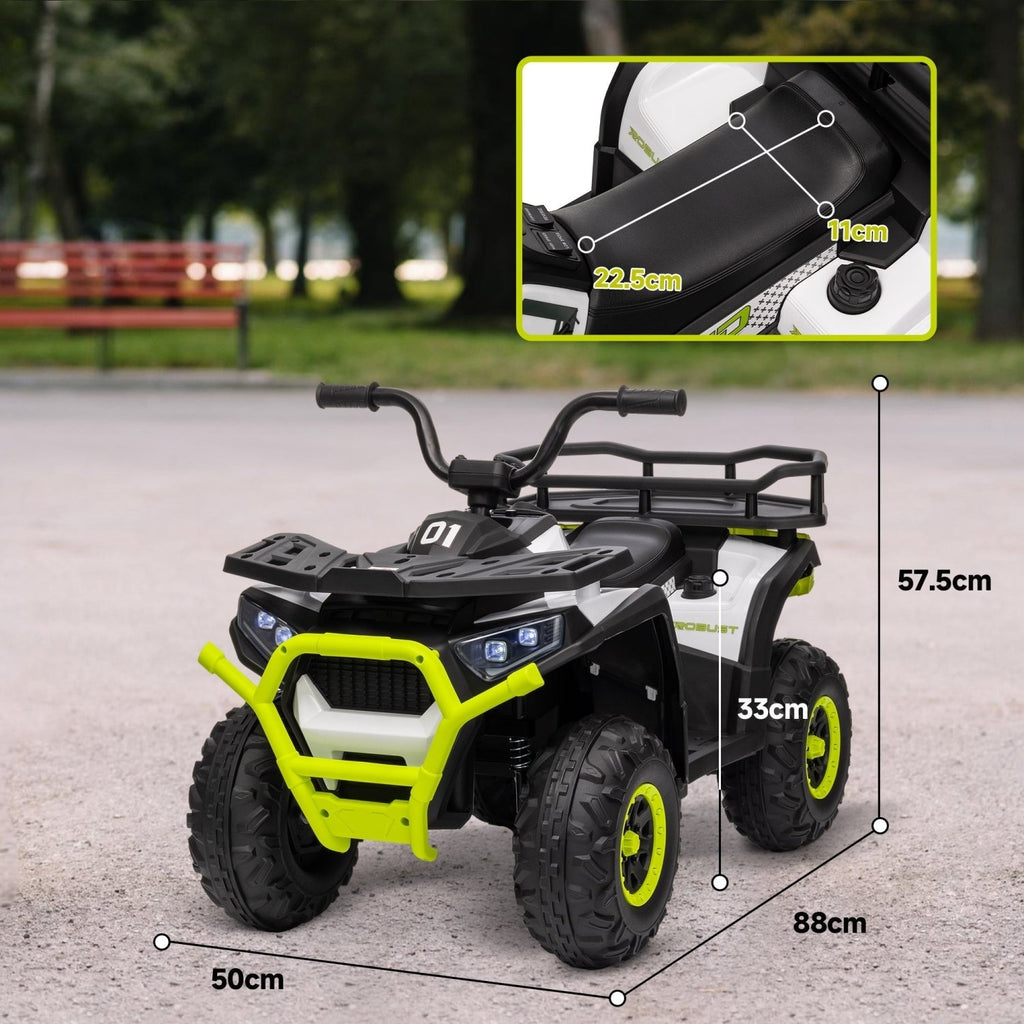 AIYAPLAY 12V Kids Electric Ride on ATV, Battery Powered Quad Bike w/ Spring Suspension, Forward Backward, Storage Basket - Green - SGP Garden Ltd