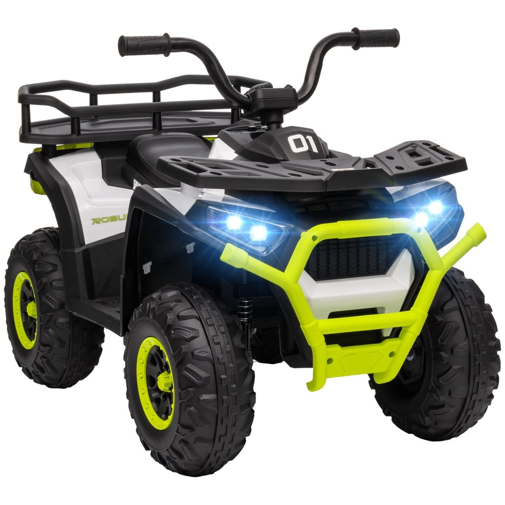 AIYAPLAY 12V Kids Electric Ride on ATV, Battery Powered Quad Bike w/ Spring Suspension, Forward Backward, Storage Basket - Green - SGP Garden Ltd