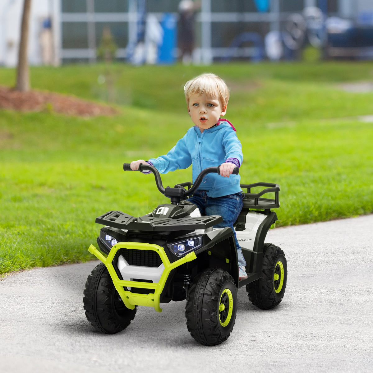 AIYAPLAY 12V Kids Electric Ride on ATV, Battery Powered Quad Bike w/ Spring Suspension, Forward Backward, Storage Basket - Green - SGP Garden Ltd