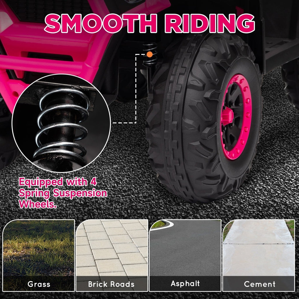 AIYAPLAY 12V Kids Electric Ride on ATV, Battery Powered Quad Bike w/ Spring Suspension, Forward Backward, Storage Basket - Pink - SGP Garden Ltd