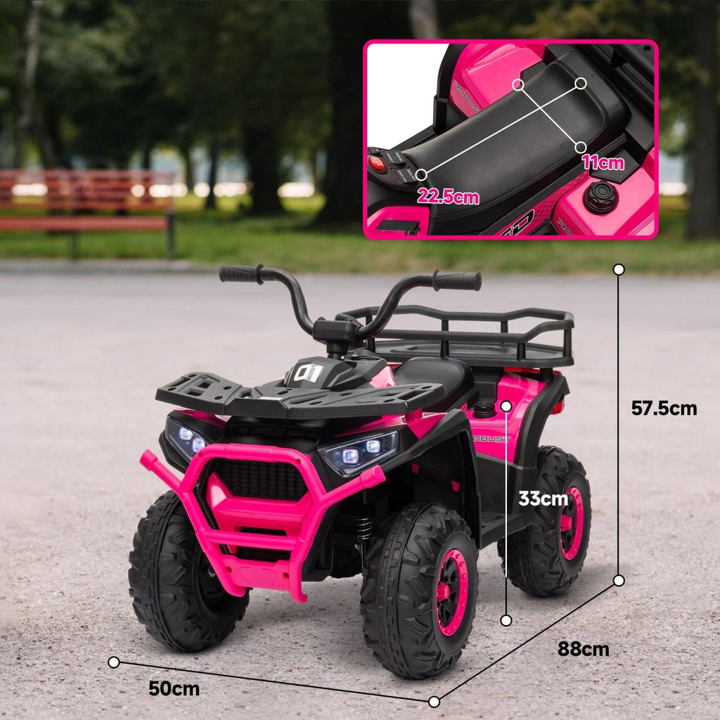AIYAPLAY 12V Kids Electric Ride on ATV, Battery Powered Quad Bike w/ Spring Suspension, Forward Backward, Storage Basket - Pink - SGP Garden Ltd