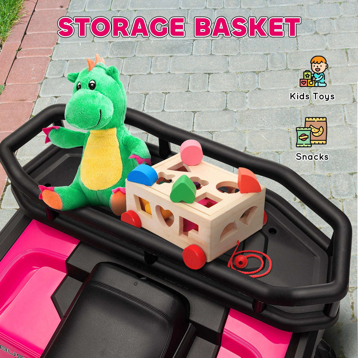 AIYAPLAY 12V Kids Electric Ride on ATV, Battery Powered Quad Bike w/ Spring Suspension, Forward Backward, Storage Basket - Pink - SGP Garden Ltd
