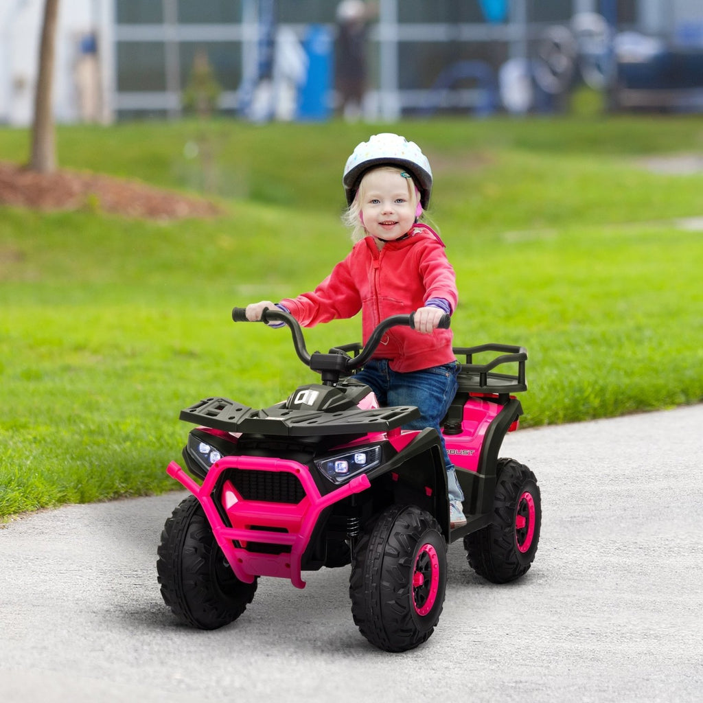 AIYAPLAY 12V Kids Electric Ride on ATV, Battery Powered Quad Bike w/ Spring Suspension, Forward Backward, Storage Basket - Pink - SGP Garden Ltd