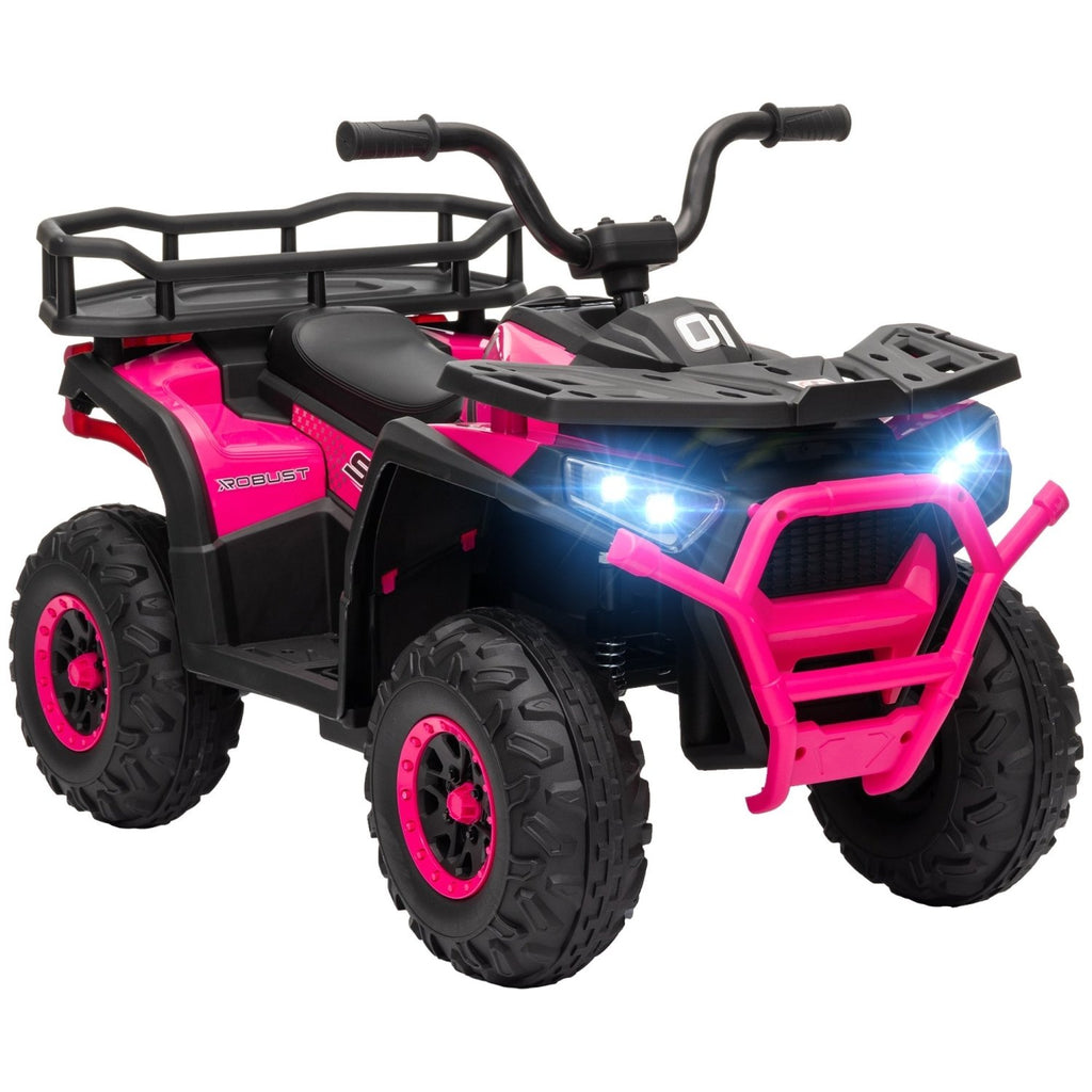 AIYAPLAY 12V Kids Electric Ride on ATV, Battery Powered Quad Bike w/ Spring Suspension, Forward Backward, Storage Basket - Pink - SGP Garden Ltd