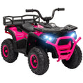 AIYAPLAY 12V Kids Electric Ride on ATV, Battery Powered Quad Bike w/ Spring Suspension, Forward Backward, Storage Basket - Pink - SGP Garden Ltd