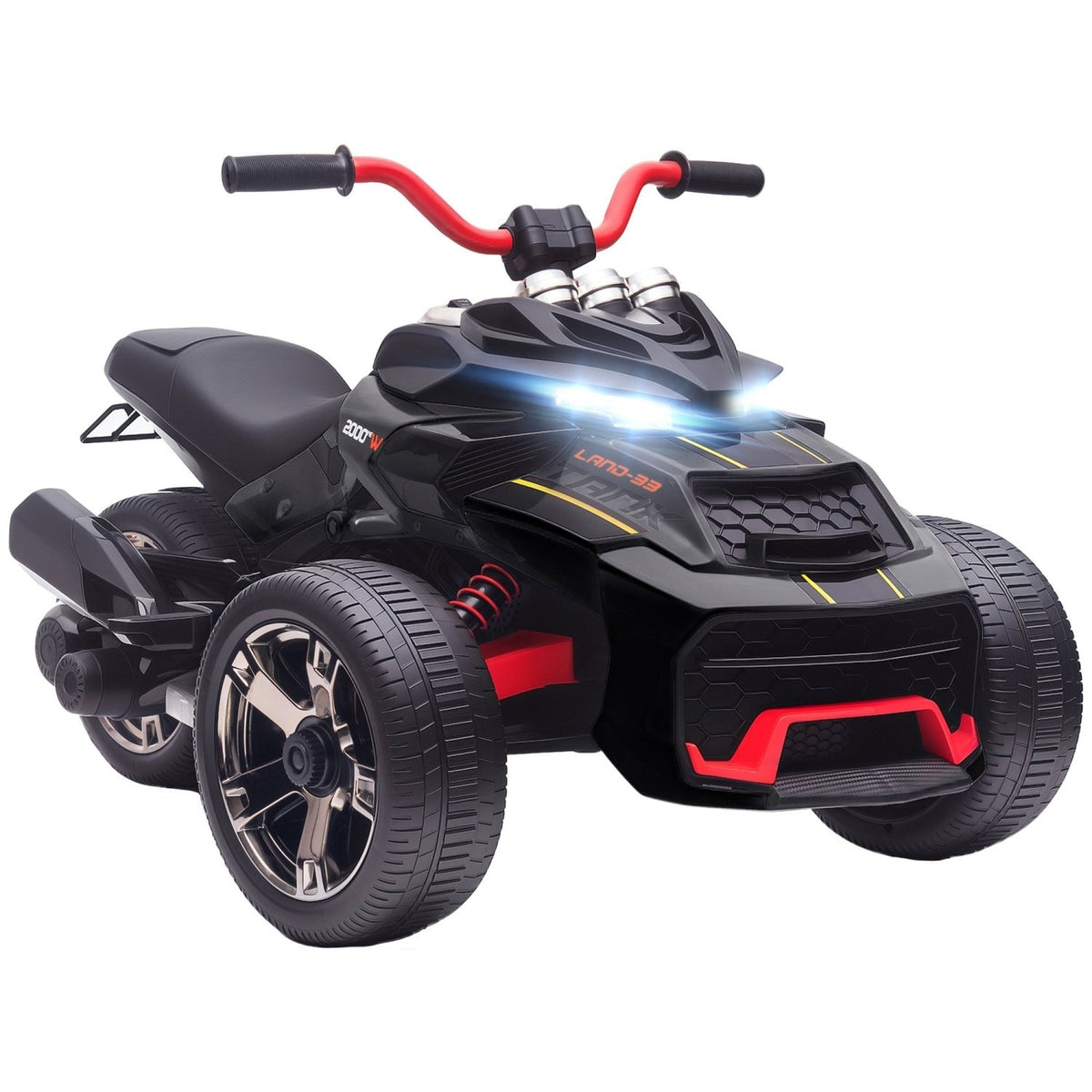 AIYAPLAY 12V Kids Electric Ride On Car with 3 Wheeler, MP3 Player, Horn, 2 Speeds, LED Lights for Boys & Girls Ages 3-8, Black - SGP Garden Ltd