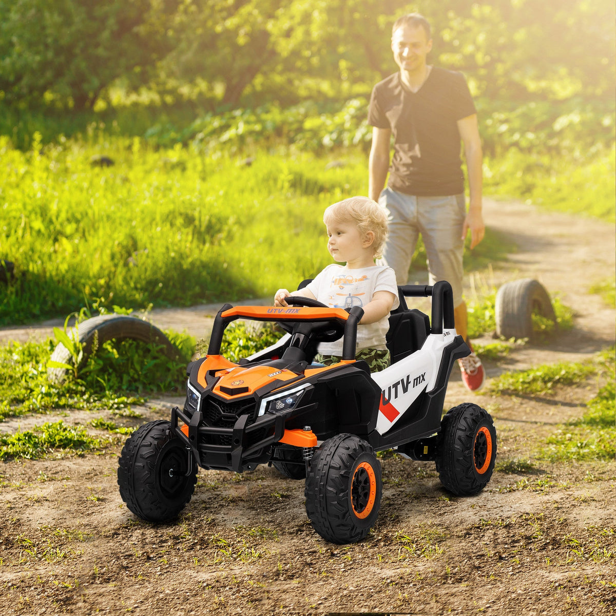 AIYAPLAY 12V Kids Ride On Car with Remote Control, Kids Electric Car with Suspension System, Music, for Ages 3-5 Years, Orange - SGP Garden Ltd