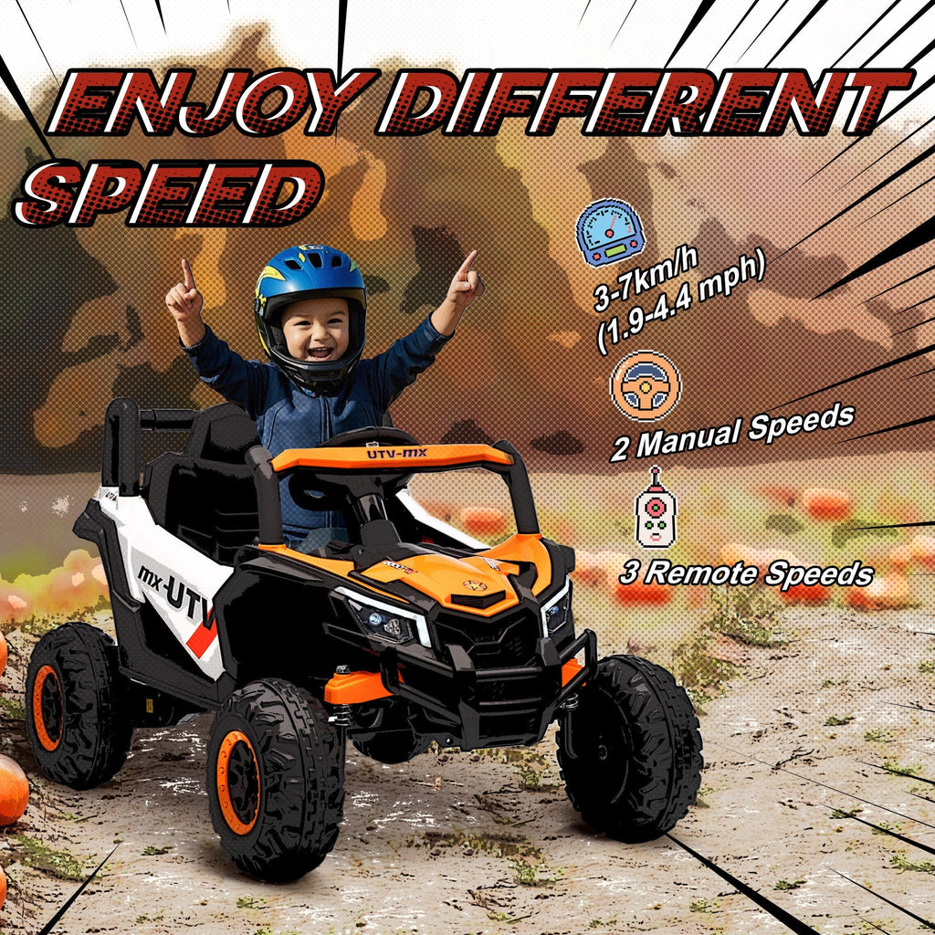 AIYAPLAY 12V Kids Ride On Car with Remote Control, Kids Electric Car with Suspension System, Music, for Ages 3-5 Years, Orange - SGP Garden Ltd