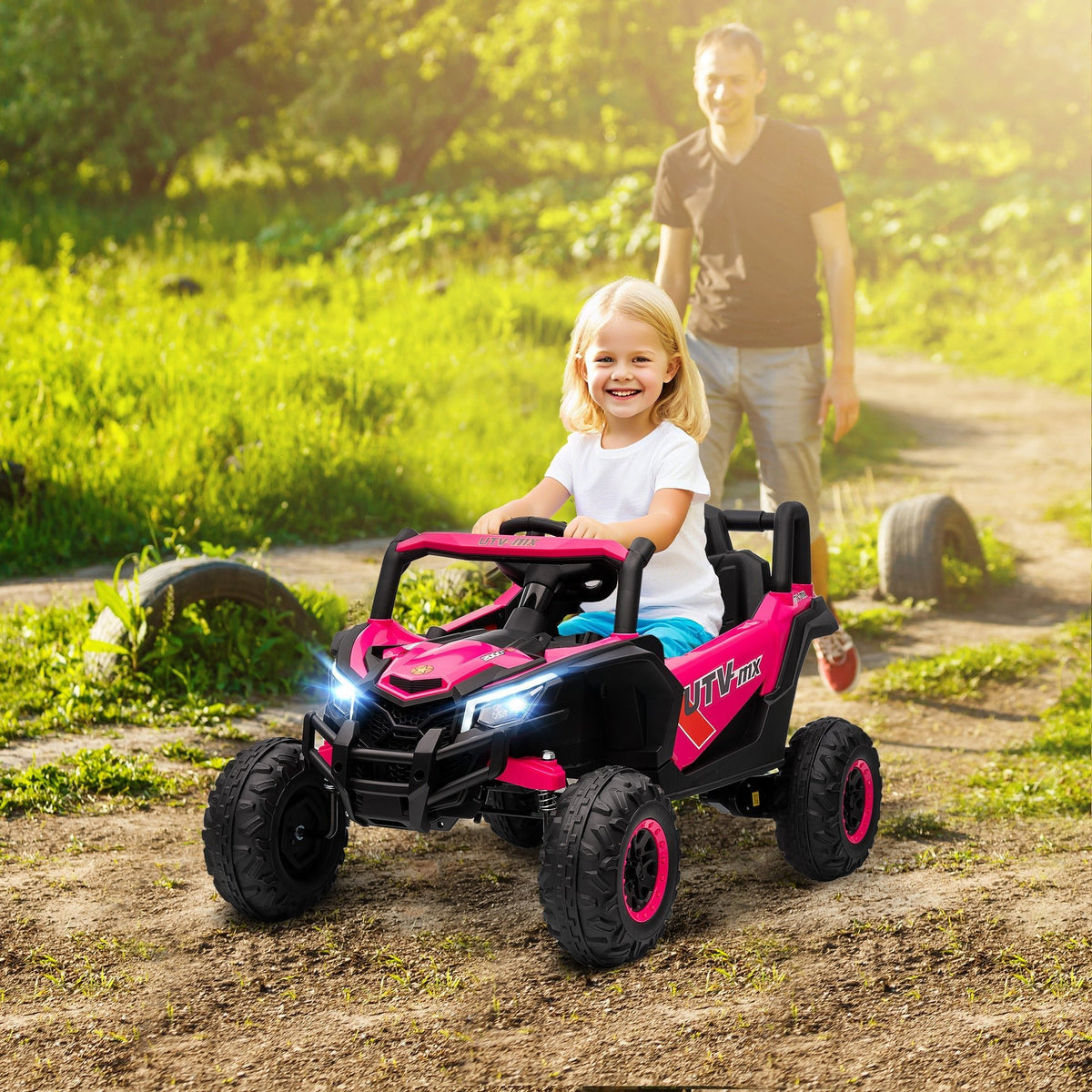 AIYAPLAY 12V Kids Ride On Car with Remote Control, Kids Electric Car with Suspension System, Music, for Kids 3-5 Years, Pink - SGP Garden Ltd