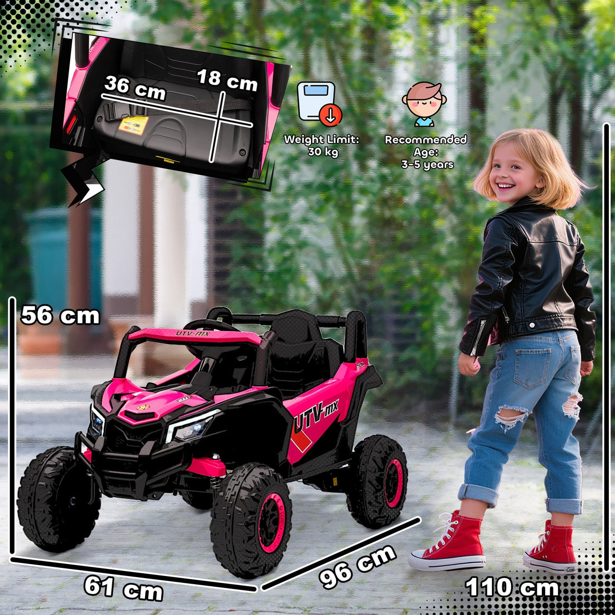 AIYAPLAY 12V Kids Ride On Car with Remote Control, Kids Electric Car with Suspension System, Music, for Kids 3-5 Years, Pink - SGP Garden Ltd