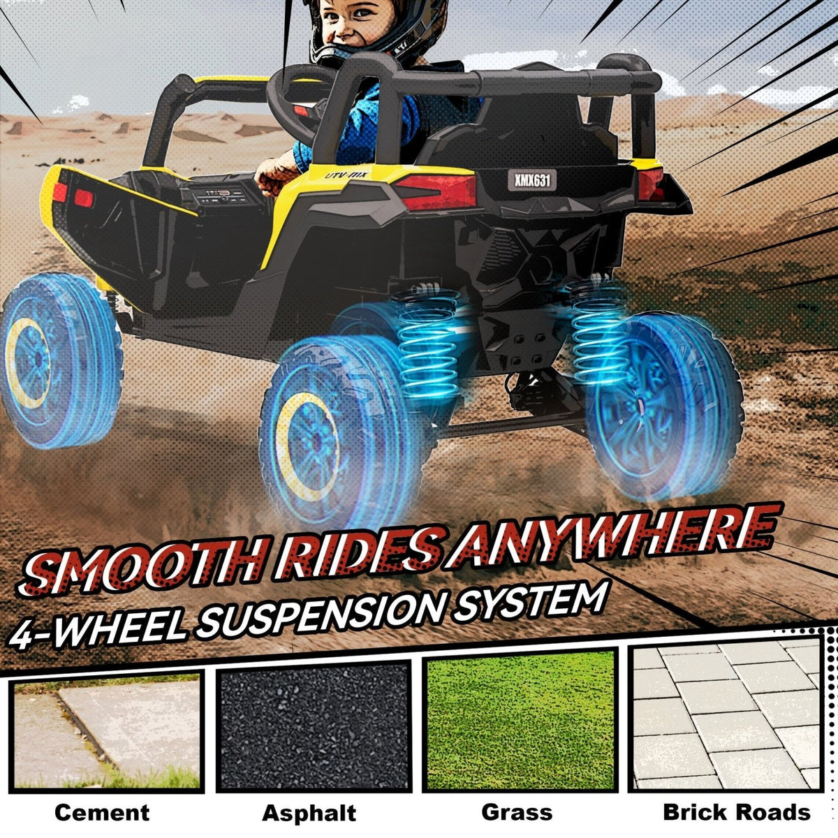 AIYAPLAY 12V Kids Ride On Car with Remote Control, Kids Electric Car with Suspension System, Music, for Kids 3-5 Years, Yellow - SGP Garden Ltd