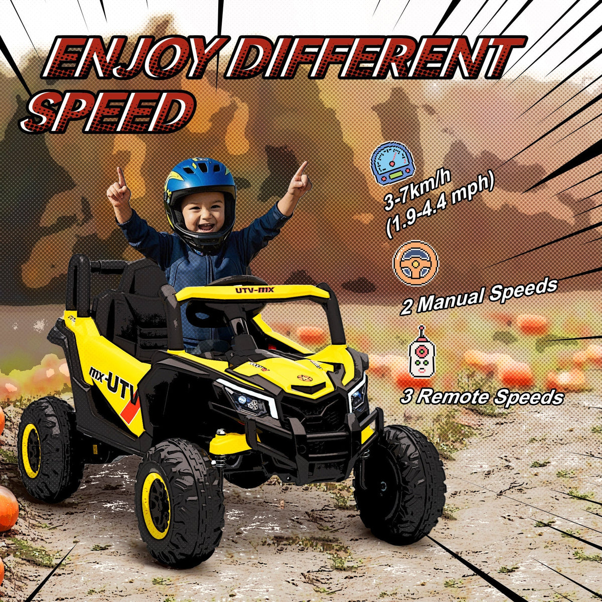 AIYAPLAY 12V Kids Ride On Car with Remote Control, Kids Electric Car with Suspension System, Music, for Kids 3-5 Years, Yellow - SGP Garden Ltd