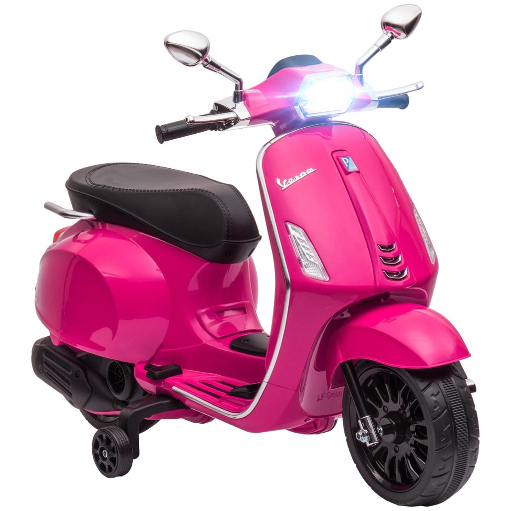 AIYAPLAY 12V Vespa Licensed Kids Electric Motorbike w/ Music, Headlights, FM Radio, for 3-6 Years - Pink - SGP Garden Ltd