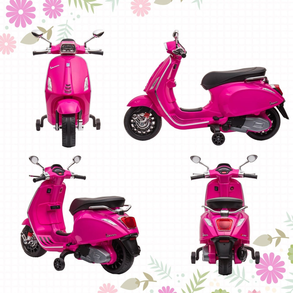 AIYAPLAY 12V Vespa Licensed Kids Electric Motorbike w/ Music, Headlights, FM Radio, for 3-6 Years - Pink - SGP Garden Ltd