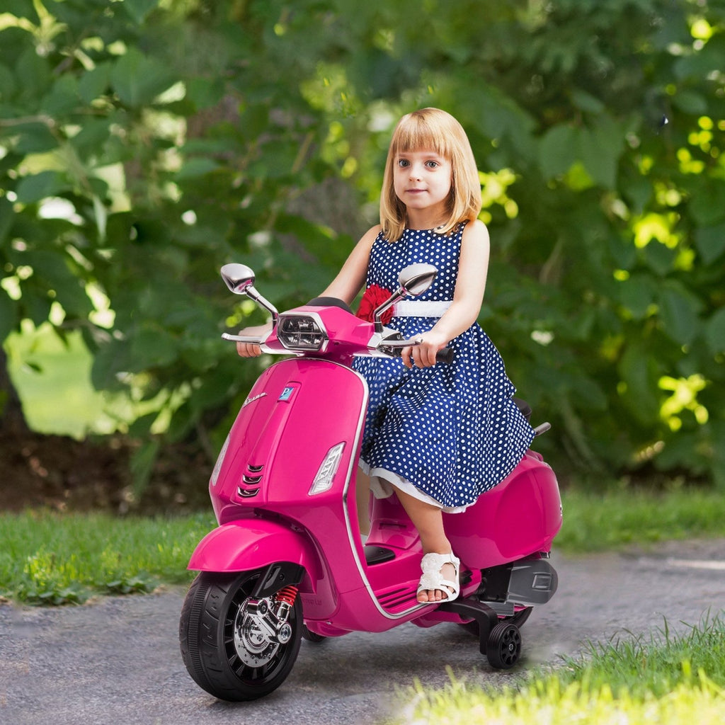 AIYAPLAY 12V Vespa Licensed Kids Electric Motorbike w/ Music, Headlights, FM Radio, for 3-6 Years - Pink - SGP Garden Ltd