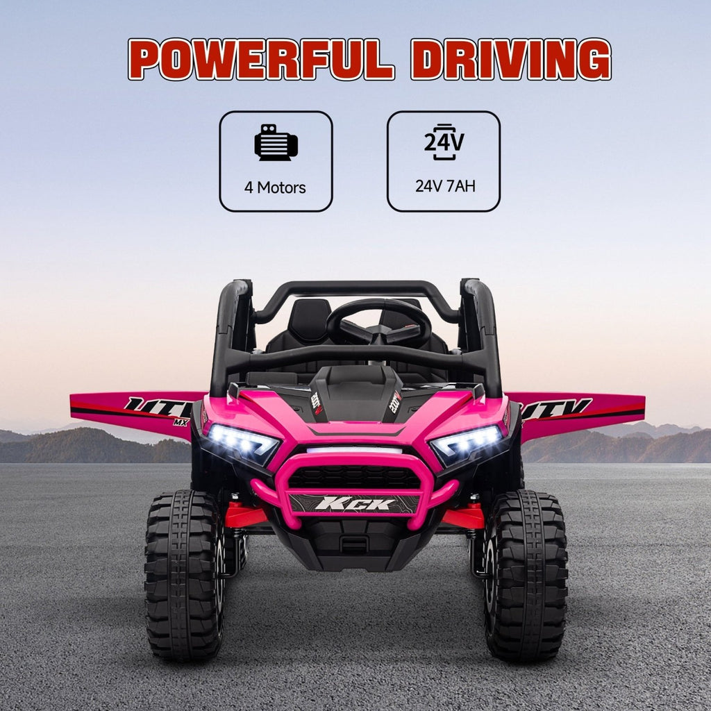 AIYAPLAY 2 Seater 24V 7AH Ride on Truck, Battery Powered Electric Ride On Car w/ Remote, Suspension, 3 Speeds - Pink - SGP Garden Ltd