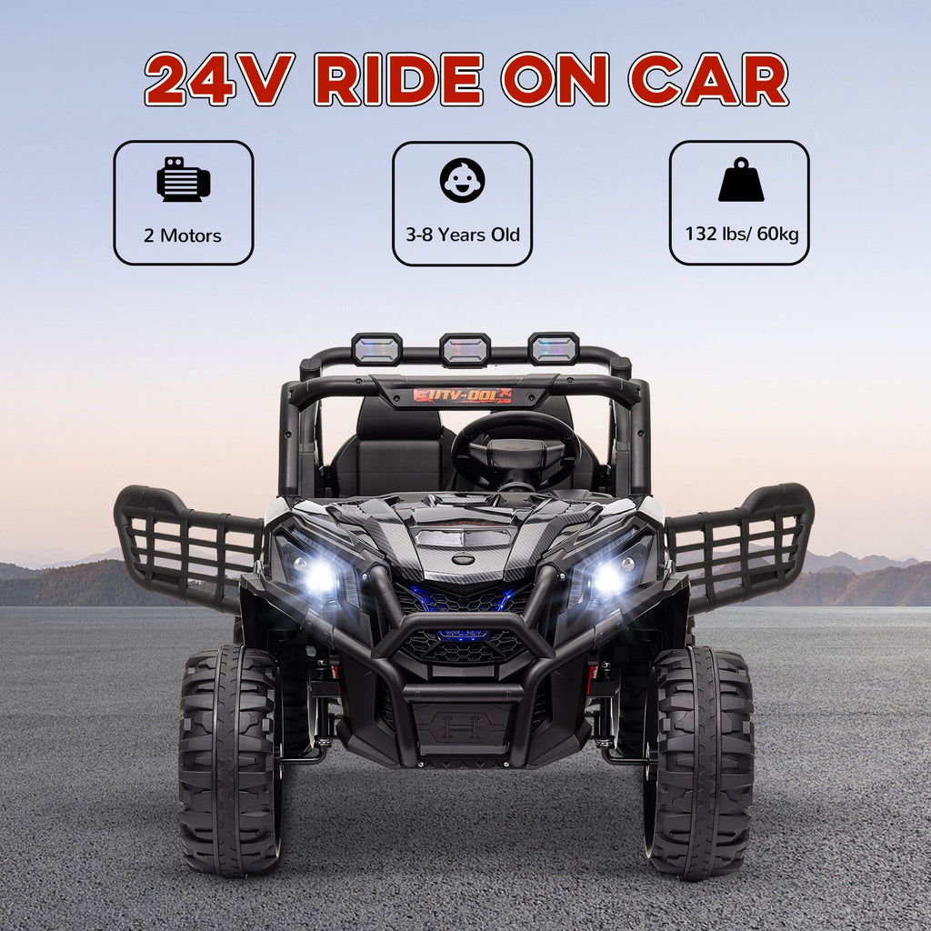 AIYAPLAY 24V 2 Seater Kids Electric Car with Remote Control, Suspension System, Slow Start, 3 Speeds, for 3-8 Years, Black - SGP Garden Ltd
