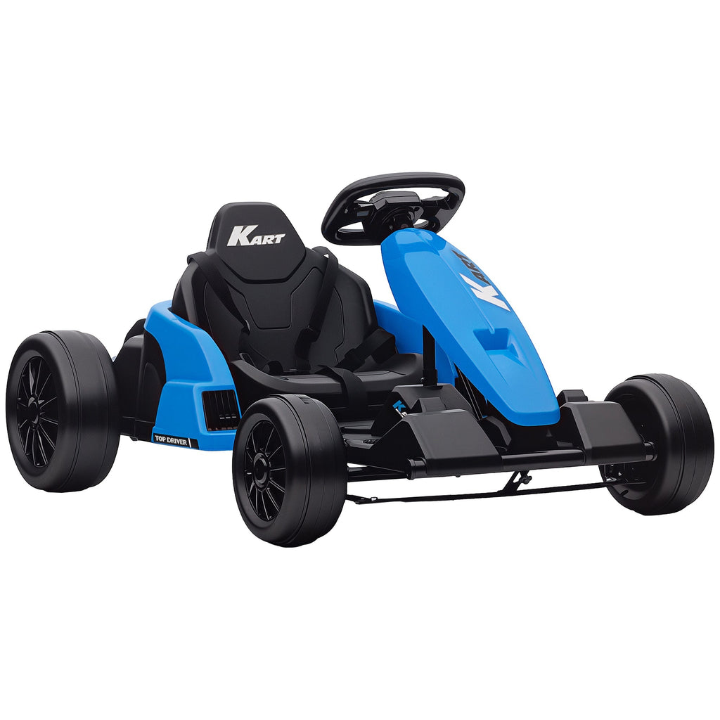 AIYAPLAY 24V Electric Go Kart, Drift Kart with Adjustable Seat, Slow Start, 5-Point Harness, Music, Horn, for 6-12 Years, Blue - SGP Garden Ltd