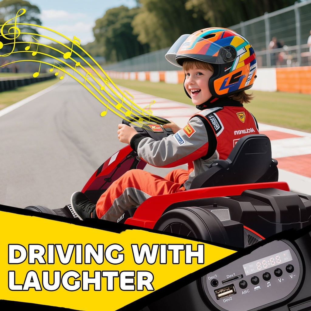 AIYAPLAY 24V Electric Go Kart, Drift Kart with Adjustable Seat, Slow Start, 5-Point Harness, Music, Horn, for 6-12 Years, Red - SGP Garden Ltd