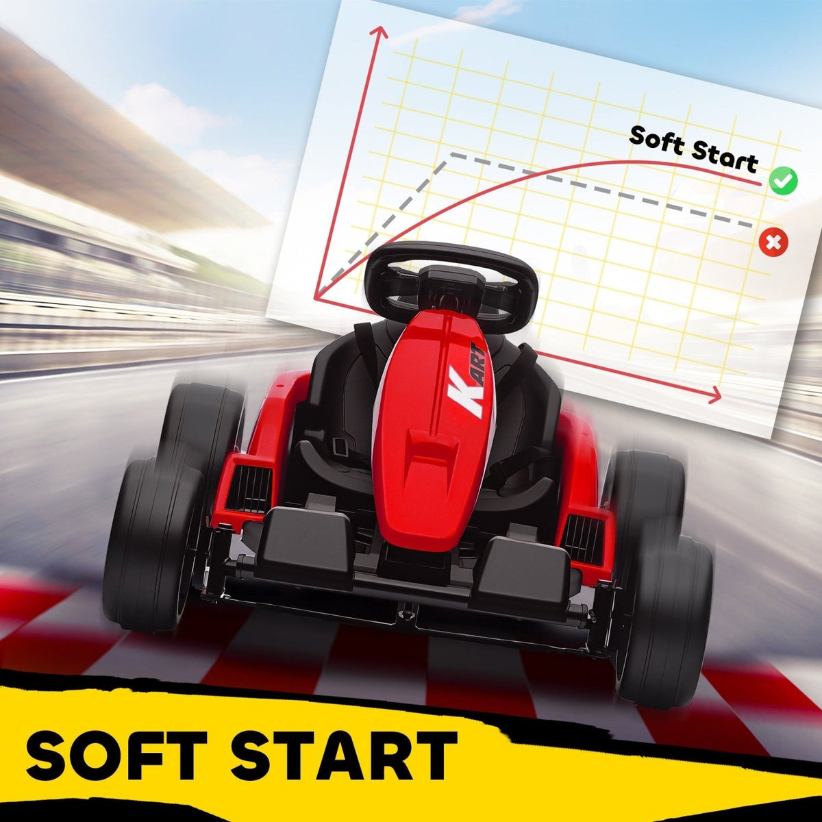 AIYAPLAY 24V Electric Go Kart, Drift Kart with Adjustable Seat, Slow Start, 5-Point Harness, Music, Horn, for 6-12 Years, Red - SGP Garden Ltd