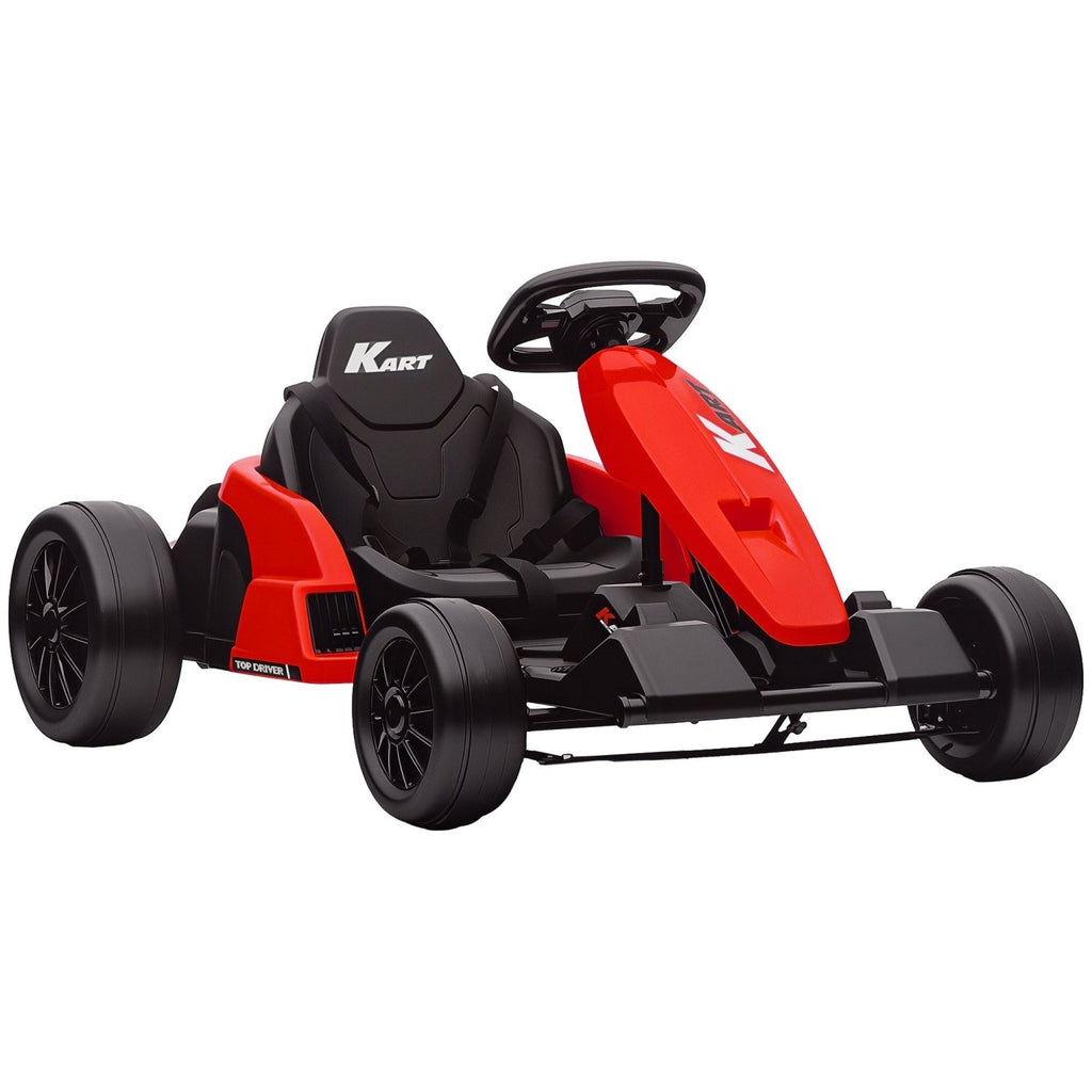 AIYAPLAY 24V Electric Go Kart, Drift Kart with Adjustable Seat, Slow Start, 5-Point Harness, Music, Horn, for 6-12 Years, Red - SGP Garden Ltd