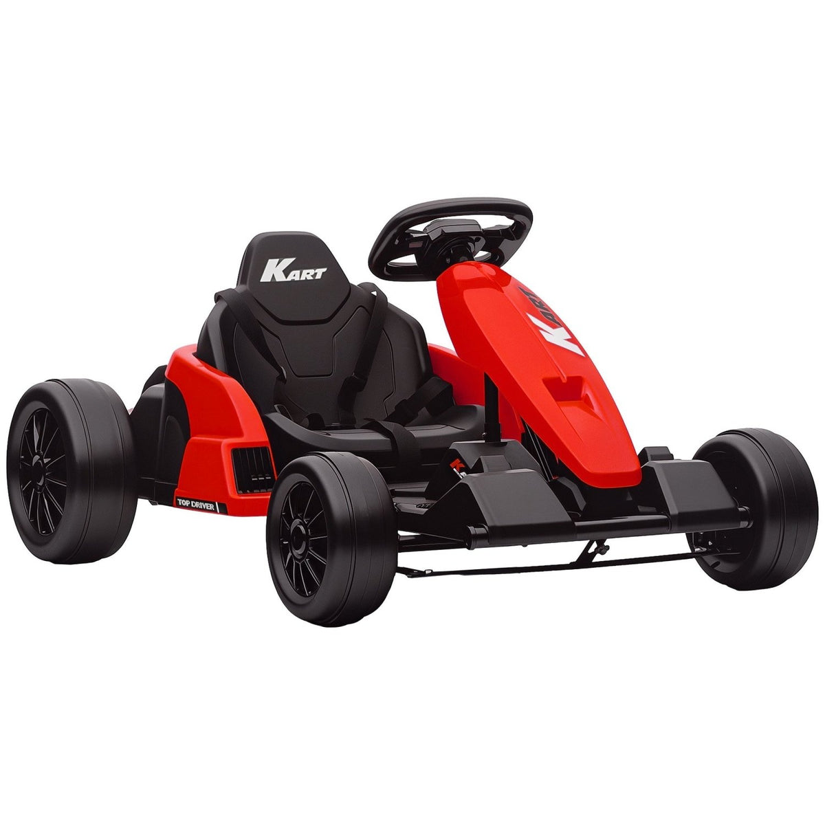 AIYAPLAY 24V Electric Go Kart, Drift Kart with Adjustable Seat, Slow Start, 5-Point Harness, Music, Horn, for 6-12 Years, Red - SGP Garden Ltd